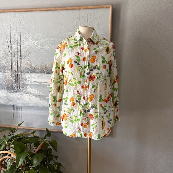 Femme Tops - Equipment Femme summer fruits silk cotton white‎ button down classic blouse XS